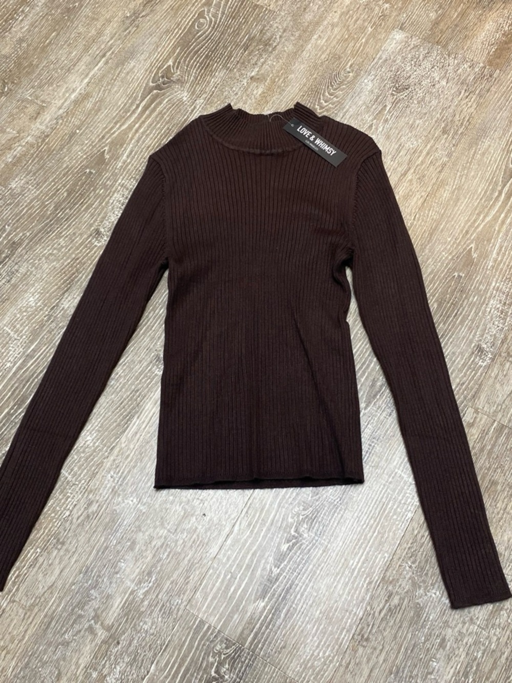 Women's Ribbed Long-Sleeve Top in Dark Brown